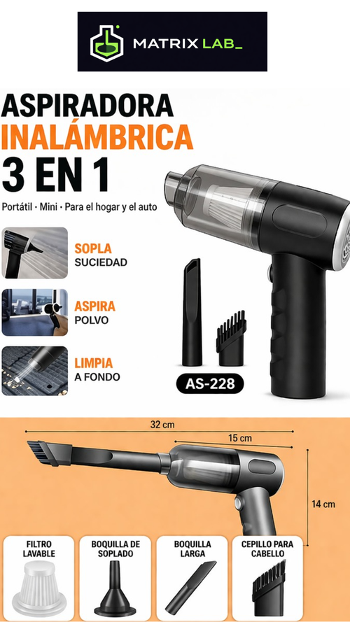 Aspiradora Inalámbrica 3 en 1 de Alta Potencia