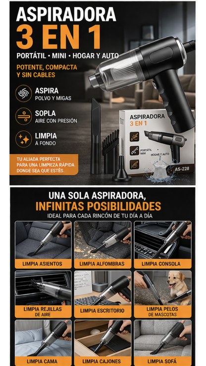 Aspiradora Inalámbrica 3 en 1 de Alta Potencia